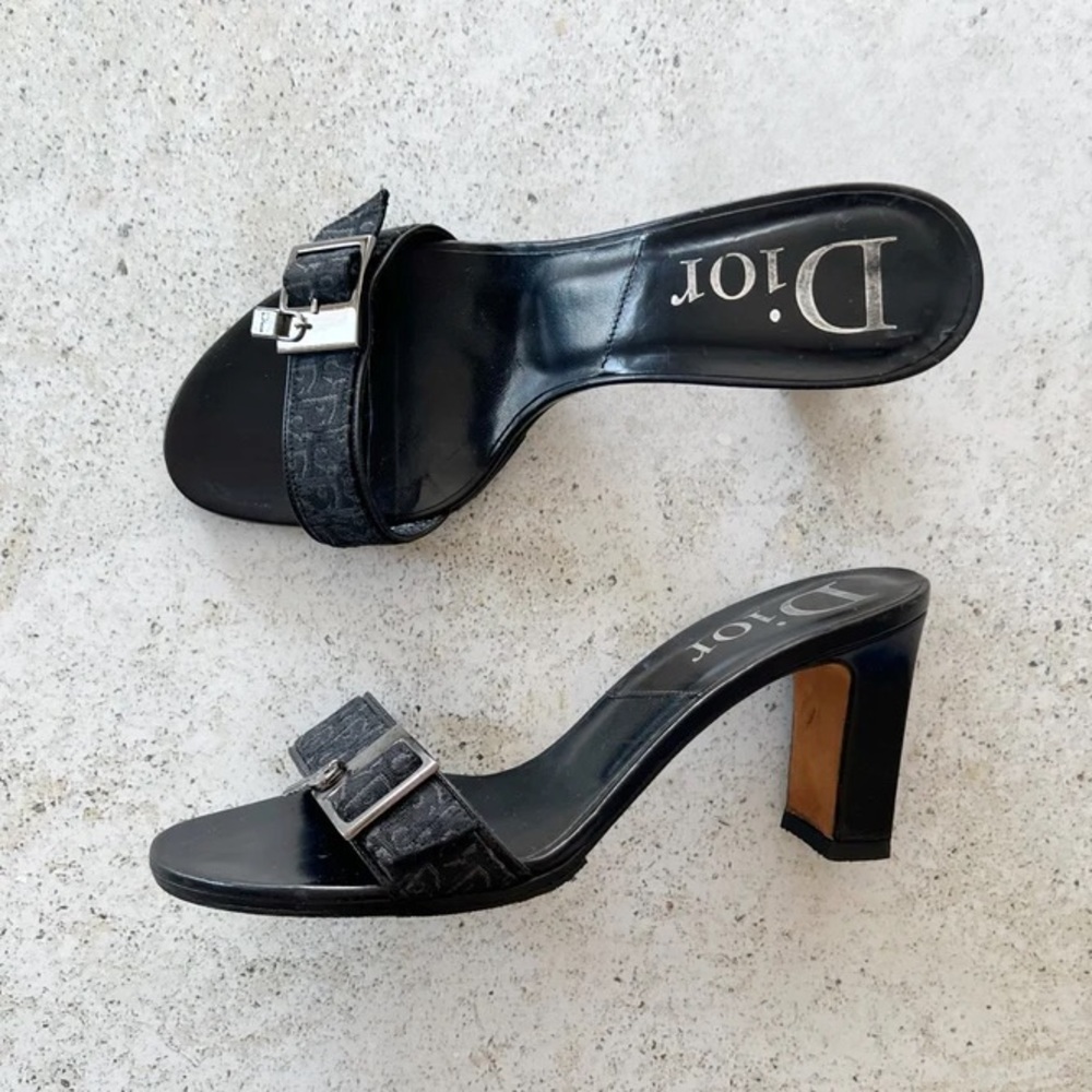 Vintage DIOR Trotter Logo Monogram Heels Mules Pumps Slides Sandals Black